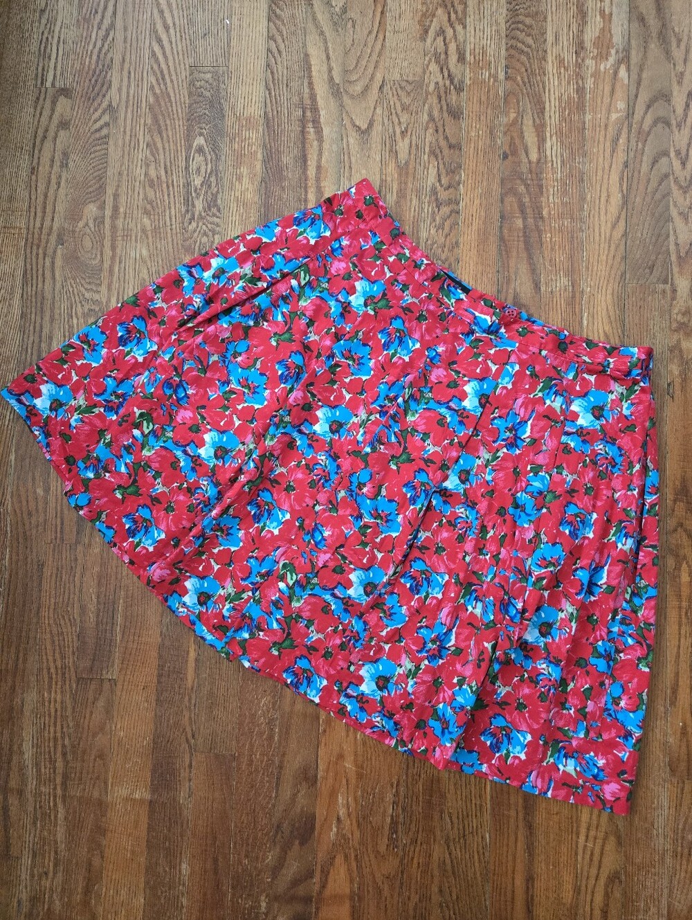 Talbots Pleated Floral Skirt Size 22WP Red Bluel Lined Colorful Patriotic